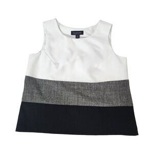Perceptions New York Women Size 12 Colorblock Sleeveless Blouse White Grey Black